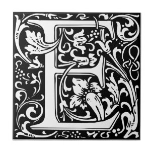 Letter E Mediaeval Monogram Art Nouveau Tile