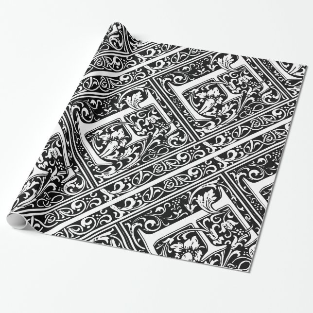 Letter E Mediaeval Monogram Art Nouveau Wrapping Paper (Unrolled)
