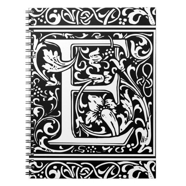 Letter E Mediaeval Monogram Vintage Initial Notebook (Front)