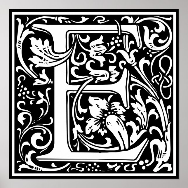 Letter E Mediaeval Monogram Vintage Initial Poster (Front)