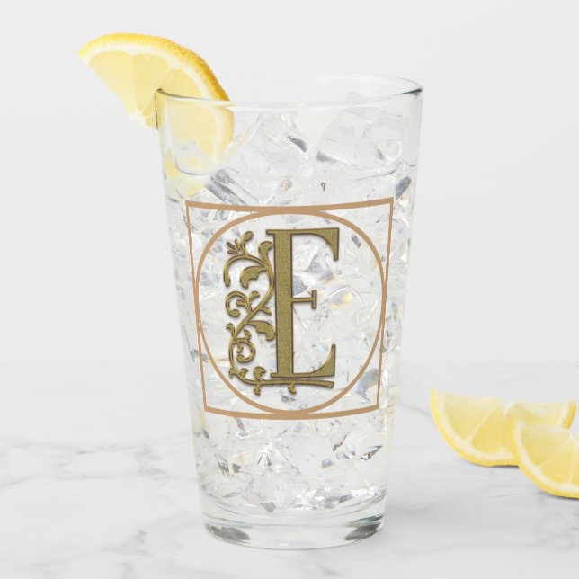 LETTER E MONOGRAM Beautiful Wedding New Home Gift Glass (Front Ice)