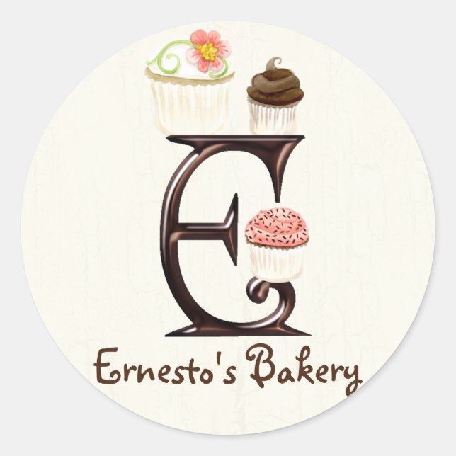 Letter E Monogram Cupcake Logo Business Stickers (Front)