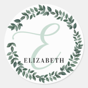 Letter E Monogram Custom Name Minimalist Botanical Classic Round Sticker