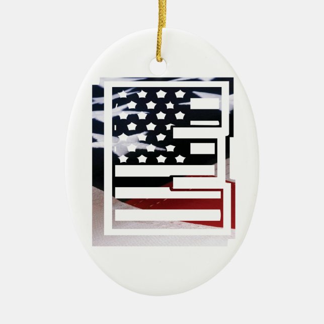 Letter E Monogram Initial USA Ceramic Tree Decoration (Front)
