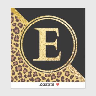 Letter E Monogram Leopard Print Gold and Black