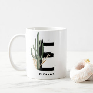 Letter E Monogram   Tropical Cactus Personalised Coffee Mug