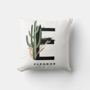 Letter E Monogram   Tropical Cactus Personalised Cushion