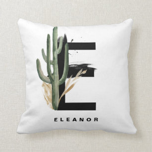 Letter E Monogram   Tropical Cactus Personalised Cushion