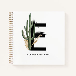 Letter E Monogram   Tropical Cactus Personalised Notebook