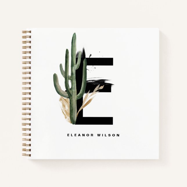  Letter E Monogram | Tropical Cactus Personalised Notebook (Front)