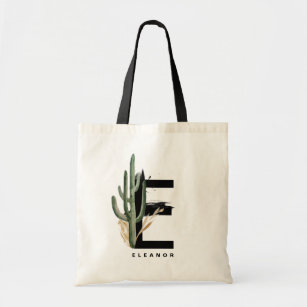 Letter E Monogram   Tropical Cactus Personalised Tote Bag