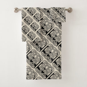 Letter E Monogram Vintage Celtic Knot Print Bath Towel Set