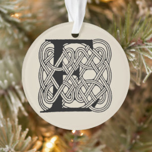 Letter E Monogram Vintage Celtic Knot Print Ornament