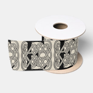 Letter E Monogram Vintage Celtic Knot Print Satin Ribbon