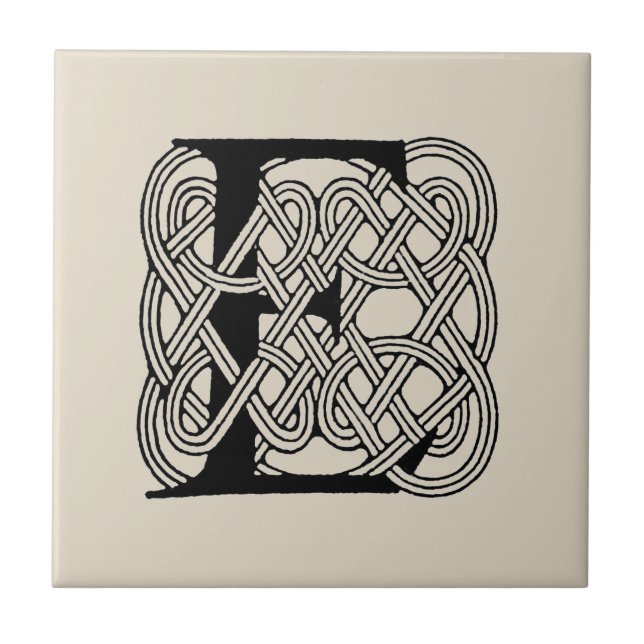 Letter E Monogram Vintage Celtic Knot Print Tile (Front)
