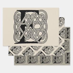 Letter E Monogram Vintage Celtic Knot Print Wrapping Paper Sheet