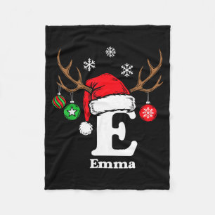 Letter E Name Initial Emma With Santa Hat Reindeer Fleece Blanket