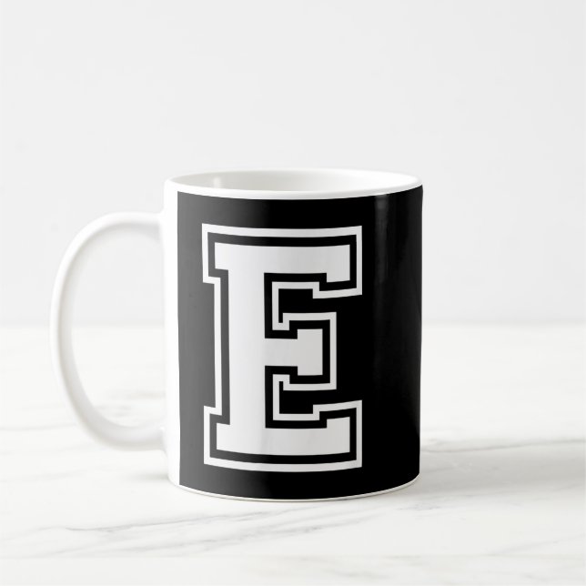 Letter E Name Initial Varsity Alphabet Monogram Coffee Mug (Left)