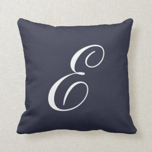 Letter E Navy Blue Monogram Pillow