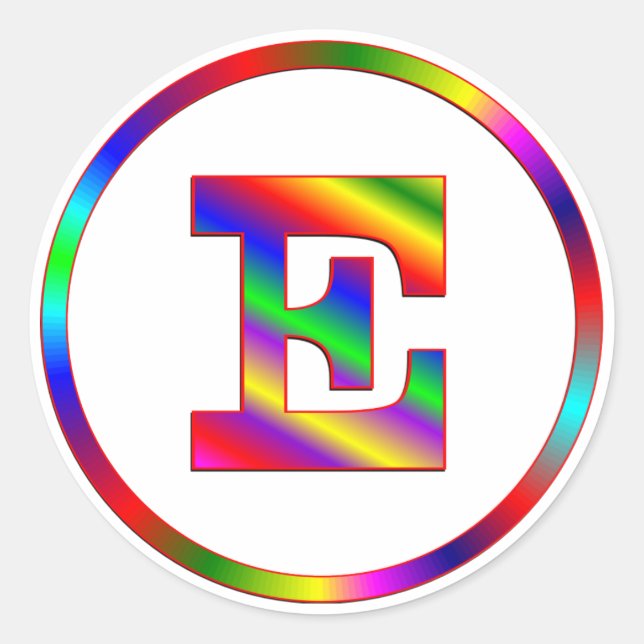 Letter E Rainbow Classic Round Sticker (Front)