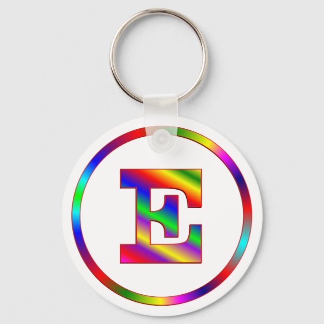 Letter E Rainbow Key Ring (Front)