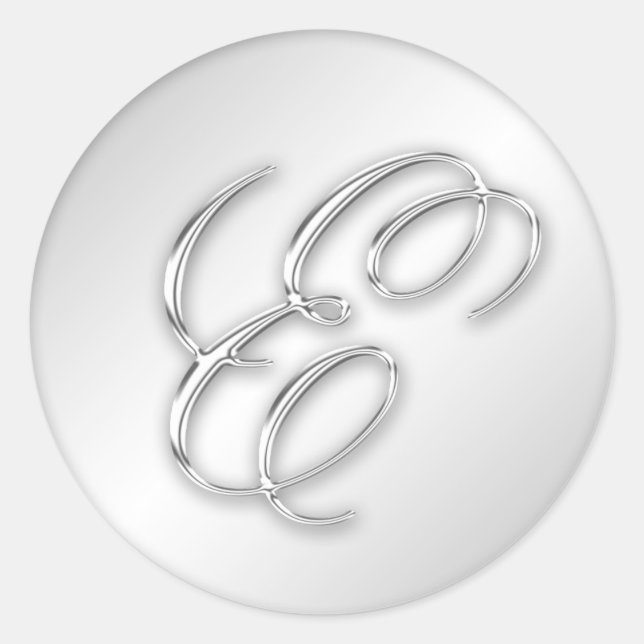 Letter E script initial faux silver monogram favou Classic Round Sticker (Front)