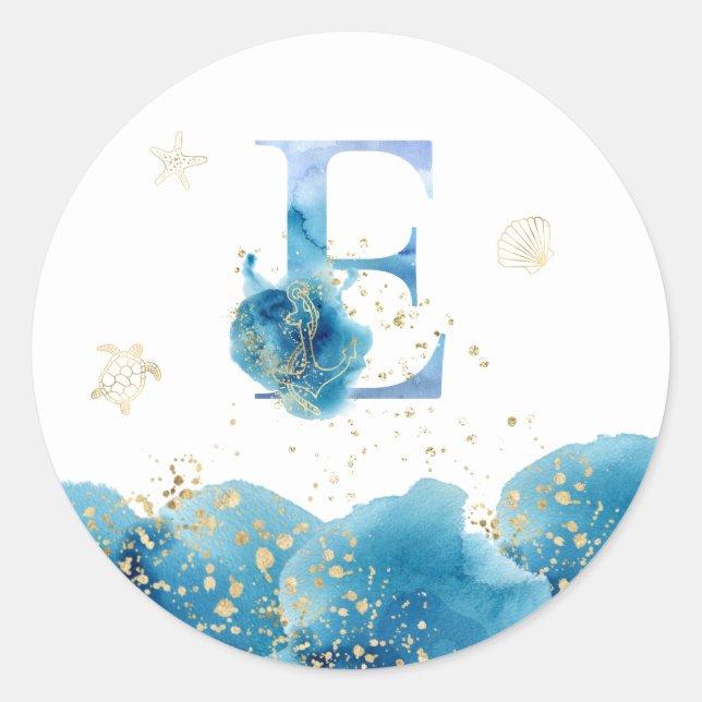 *~*  LETTER E- Sea Ocean Beach Envelope  Sticker (Front)