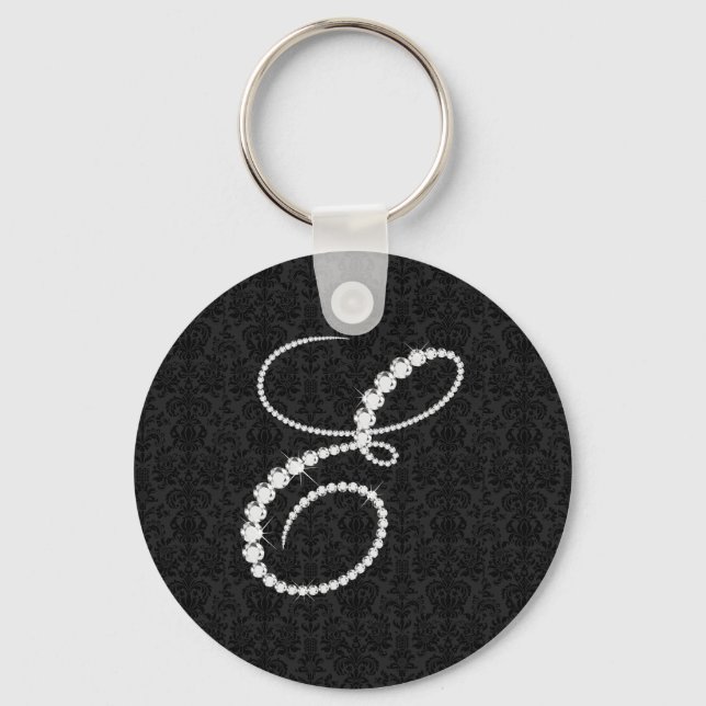 Letter E Sparkling Diamonds-Monogram Key Ring (Front)