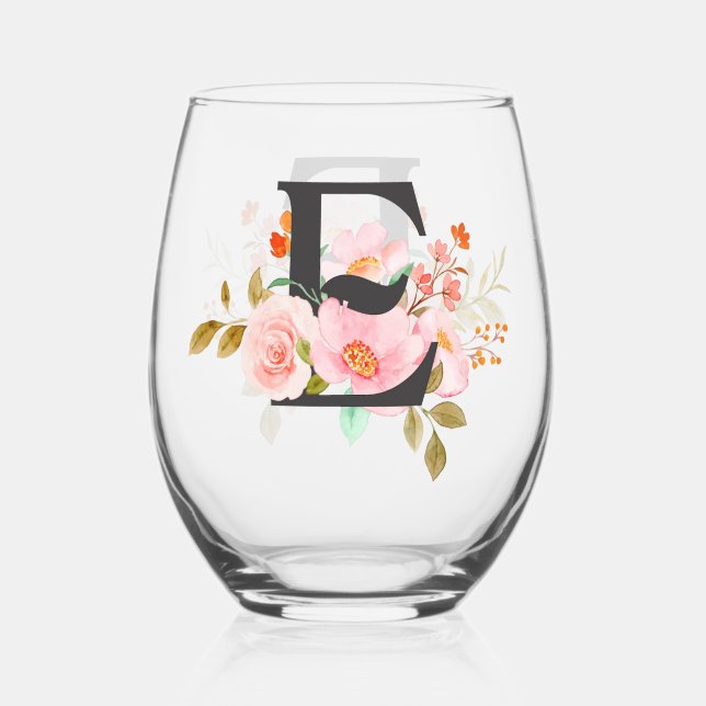 Letter E Stemless Wine Glass (Front)