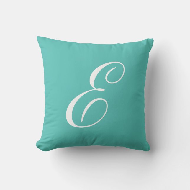 Letter E Turquoise Monogram Pillow (Front)