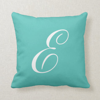 Letter E Turquoise Monogram Pillow