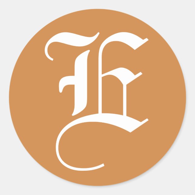 Letter E Wedding Alphabet by Janz White Peru Gold Classic Round Sticker (Front)