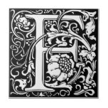Letter F art nouveau black and white Tile<br><div class="desc">Available in 2 sizes, this custom-made ceramic tile is part of our match any colour Tile Series. Not intended for outdoor use.We suggest that you order one tile to review before placing a large order. This simple and modern design tile will go with any colour scheme. You could use it...</div>