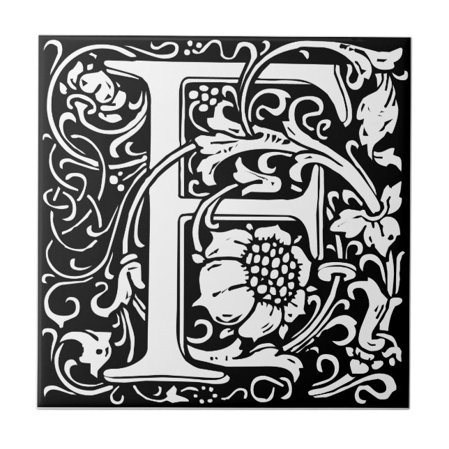 Letter F art nouveau black and white Tile (Front)