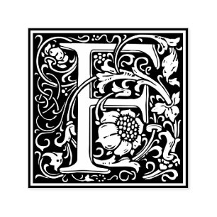 Letter F art nouveau black and white Tile Self-inking Stamp