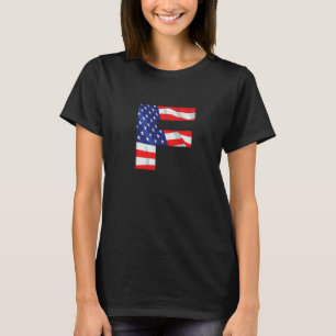 Letter F Capital Alphabet Usa American Flag Monogr T-Shirt