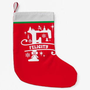 Letter F Christmas Monogram Initial Name Red White Small Christmas Stocking