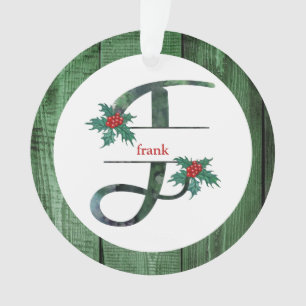 *~* Letter F   Christmas PHOTO Rustic Wood AP44 Ornament