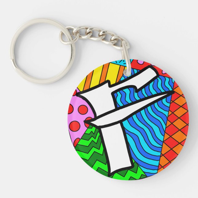 Letter F Colourful Doodles Key Ring (Front)