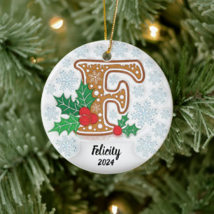 Letter F Custom Name Christmas Ceramic Tree Decoration