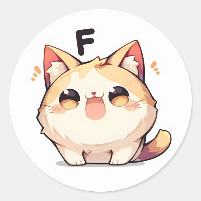 Letter F Cute Cat Classic Round Sticker (Front)