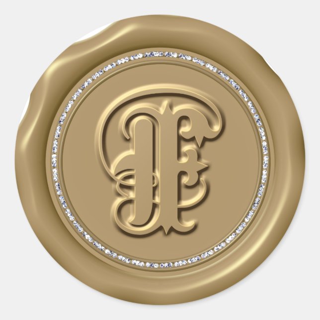 *~* Letter F Diamond Circle GOLD Wax Seal Stickers (Front)
