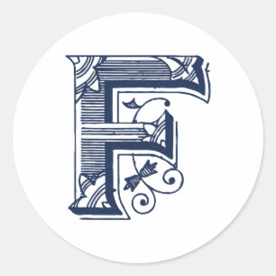 Letter "F" Elegant Embroidered Classic Round Sticker