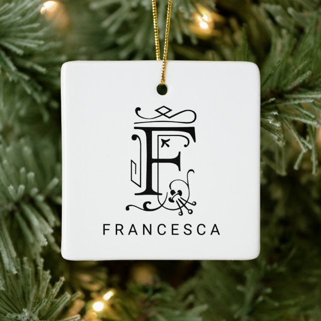 Letter F Elegant Monogram Christmas Ornament (Tree)