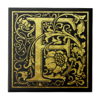 Letter F First Letter Faux Gold Black
