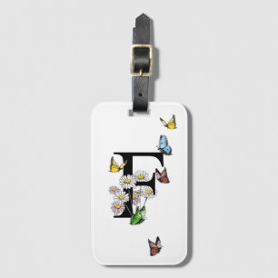 Letter F Floral Butterfly Monogram Initial   Luggage Tag
