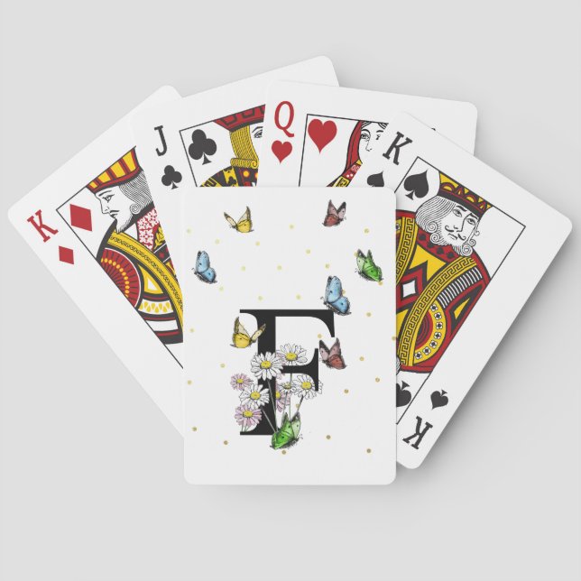 Letter F Floral Butterfly Monogram Initial Playing Cards (Back)