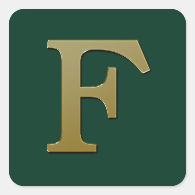 Letter F Gold Square Sticker (Front)