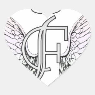 Letter F Initial Monogram with Angel Wings & Halo Heart Sticker