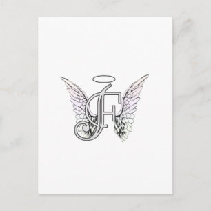 Letter F Initial Monogram with Angel Wings & Halo Postcard